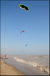Photograph of people parasailing on Long Point Beach, investment property   on the Gold Coast of Ontario, on Lake Erie