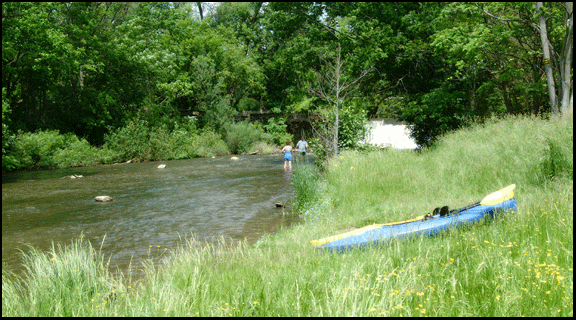 kayak on the lynn river near Ivys dam in Port Dover, real estate investment property for sale from the MLS on the Gold Coast in southern Ontario