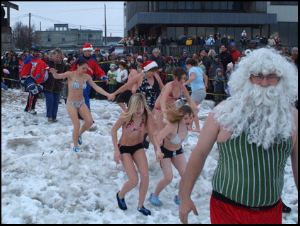 Port Dover Polar Bear Swim, new years day, on the Gold Coast in southern Ontario