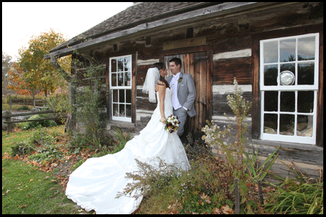 photograph of bride and groom at Backus Mill near Port Rowan, on the Gold Coast of Ontario, on Lake Erie