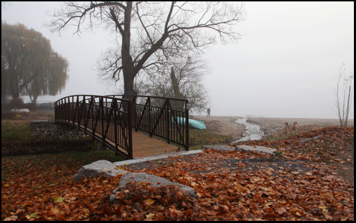 Photograph of bridge on beach in Normandale, on the Gold Coast in southern Ontario