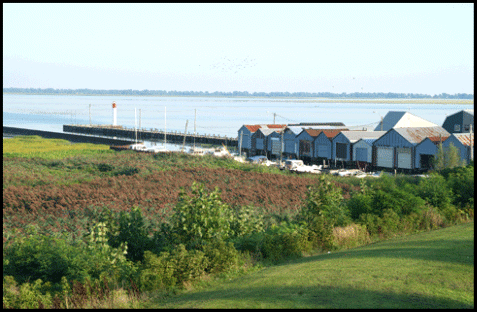 photograph of lake erie boat house in Port Rowan harbour, on the Gold Coast of Ontario, on Lake Erie