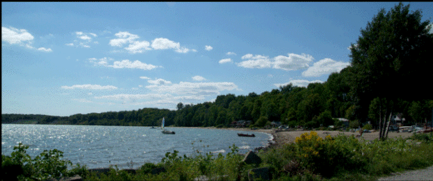  photograph of beach looking west in Port Ryerse, on the Gold Coast, south of Ontario, on Lake Erie