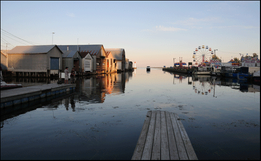 photograph of carnival and dock at sunset in Port Rowan, on the Gold Coast of Ontario, on Lake Erie