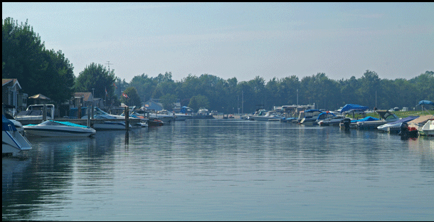 Photograph of boats in marina in Turkey Point on the Gold Coast in Southern Ontario