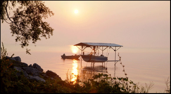 Photograph of boat on beach in Turkey Point on the Gold Coast in Southern Ontario